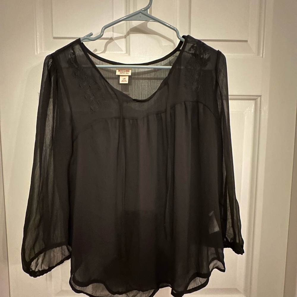 Mossimo Supply Co Black Sheer 3/4 Sleeve Blouse